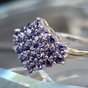 Artisan ✦ Tanzanite Violet Fire Cluster Ring ✦ Platinum Over 925 Sterling Size 8